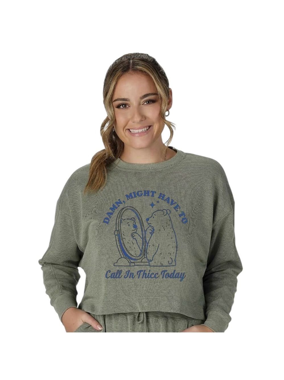 “Might Have To Call In Thicc" French Terry Cropped Sweatshirt Cozy Loungewear